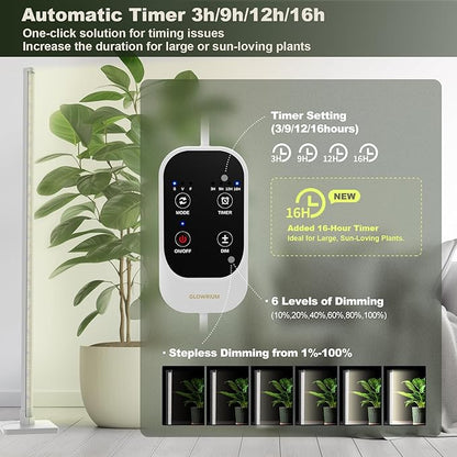 GLOWRIUM Grow Lights for Indoor Plants, 36W Vertical Plant Grow Lights with Auto-Timer, Full