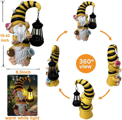 Garden Gnomes Outdoor Statue Solar Bee Garden Gnomes with Led Lantern Outdoor Decor for