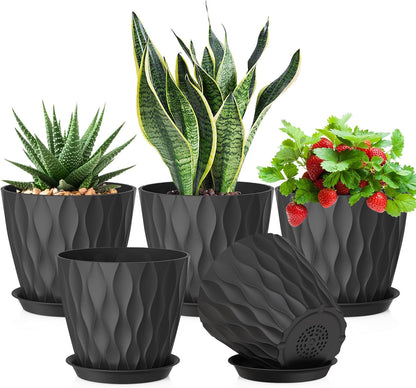 7 inch Plant Pots for Indoor Outdoor Plants, 5 Pack Thick Flower Pots with Drainage Holes and