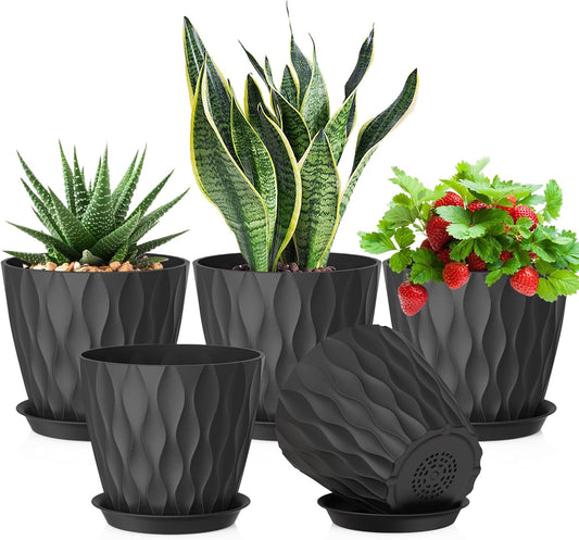 7 inch Plant Pots for Indoor Outdoor Plants, 5 Pack Thick Flower Pots with Drainage Holes and