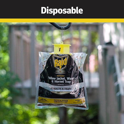 Raid Yellow Jacket, Wasp & Hornet Trap, 6 Pack, Disposable, Convenient, Hanging Fly Trap Bags with