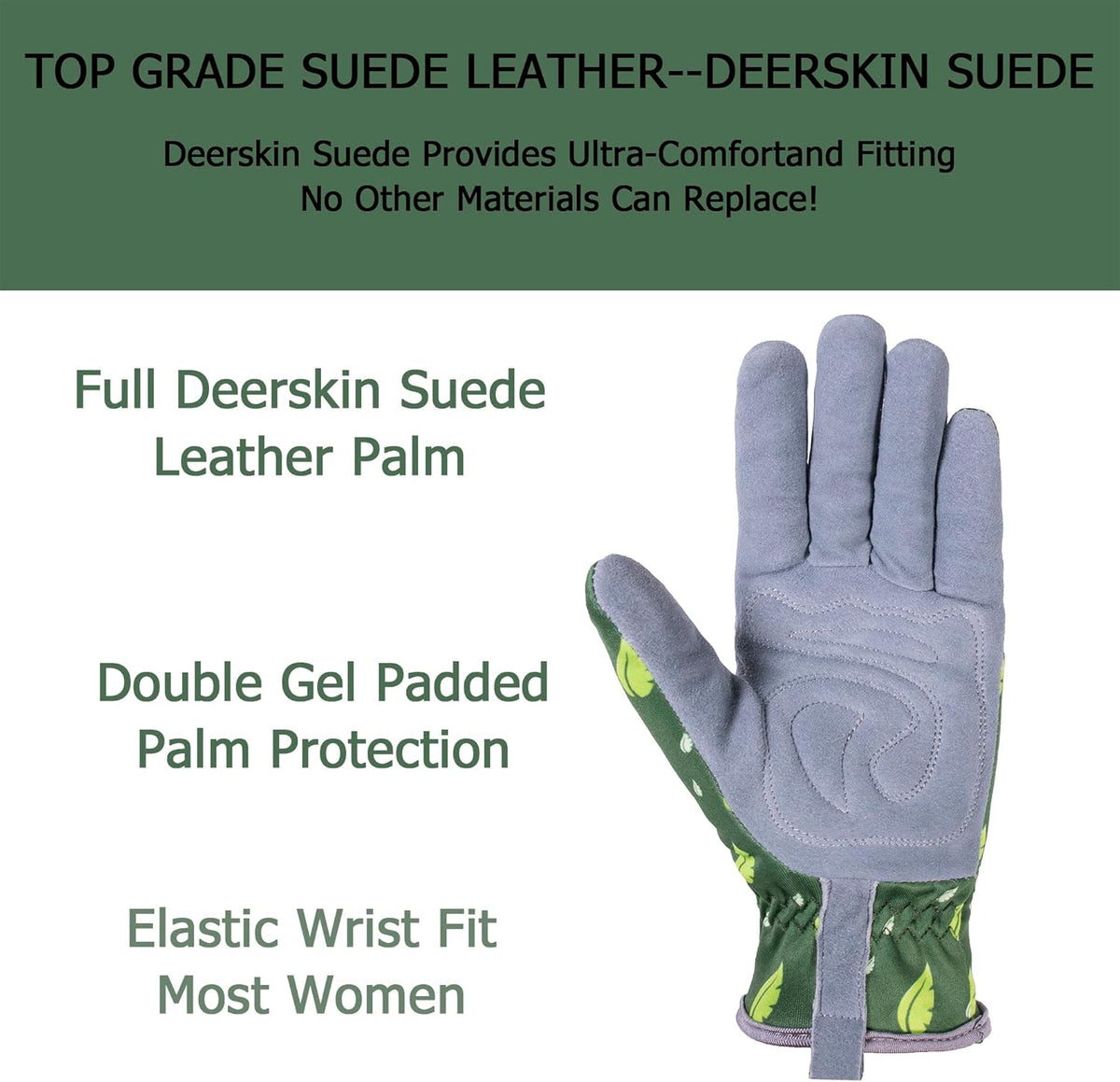 SKYDEER Premium Genuine Deerskin Suede Women's Gardening Gloves, Ultra-Soft Padded, Comfort Fit for
