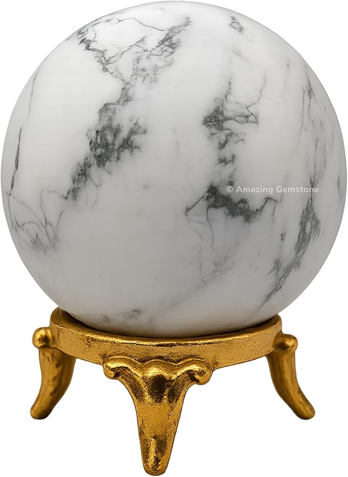 Amazing Gemstone Howlite Crystal Ball with Stand - 2 Inches Crystal Sphere Meditation Balls for