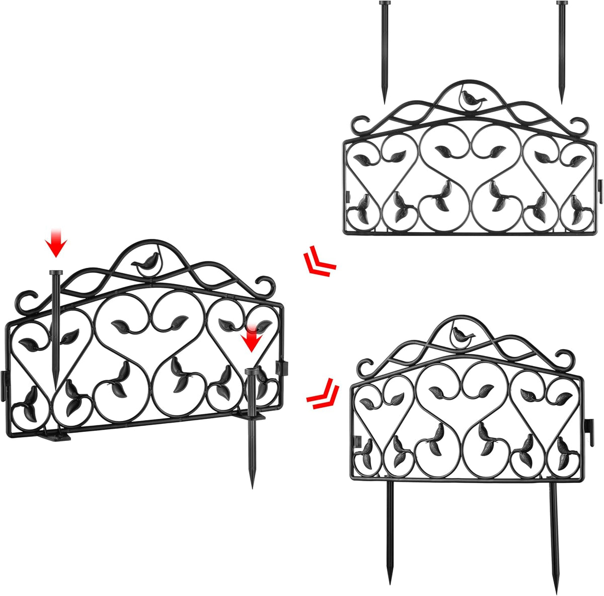 Evelyne Decorative Garden Border Edging: Faux Wrought Iron Leaf & Bird Design