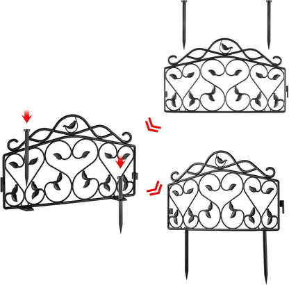 Evelyne Decorative Garden Border Edging: Faux Wrought Iron Leaf & Bird Design