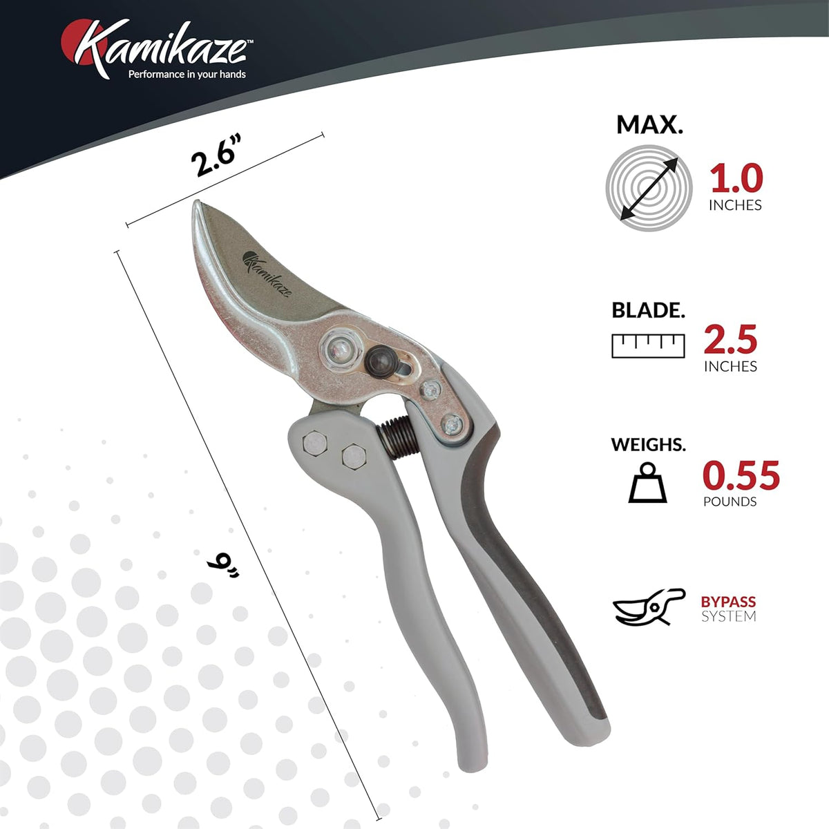 Kamikaze Pruning Shears, Professional Heavy Duty Handheld Clippers with Japanese Steel Titanium
