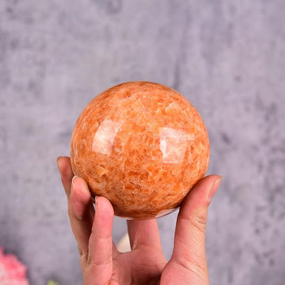 JIC Gem Big Sparkling Quartz Crystal Ball Sunstone Healing Crystal Gemstone Sphere with Decorative