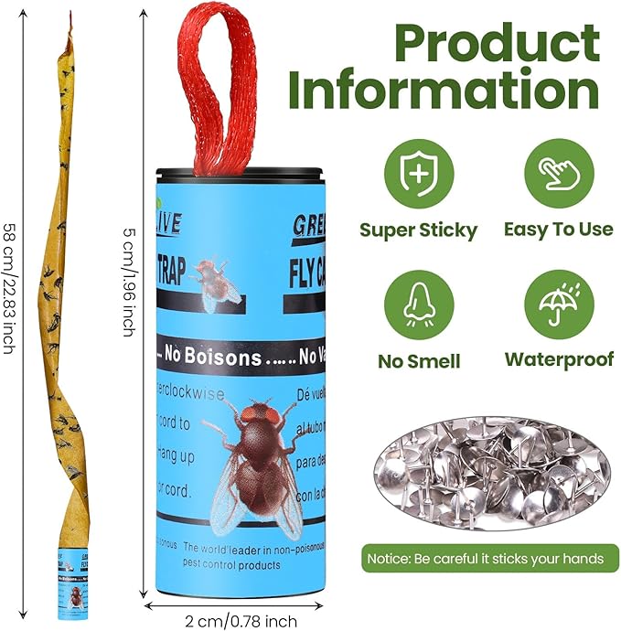 Qualirey 160 Pack Fly Strips Sticky Fly Trap Indoor Outdoor Hanging Fly Ribbon Tape Paper Flying