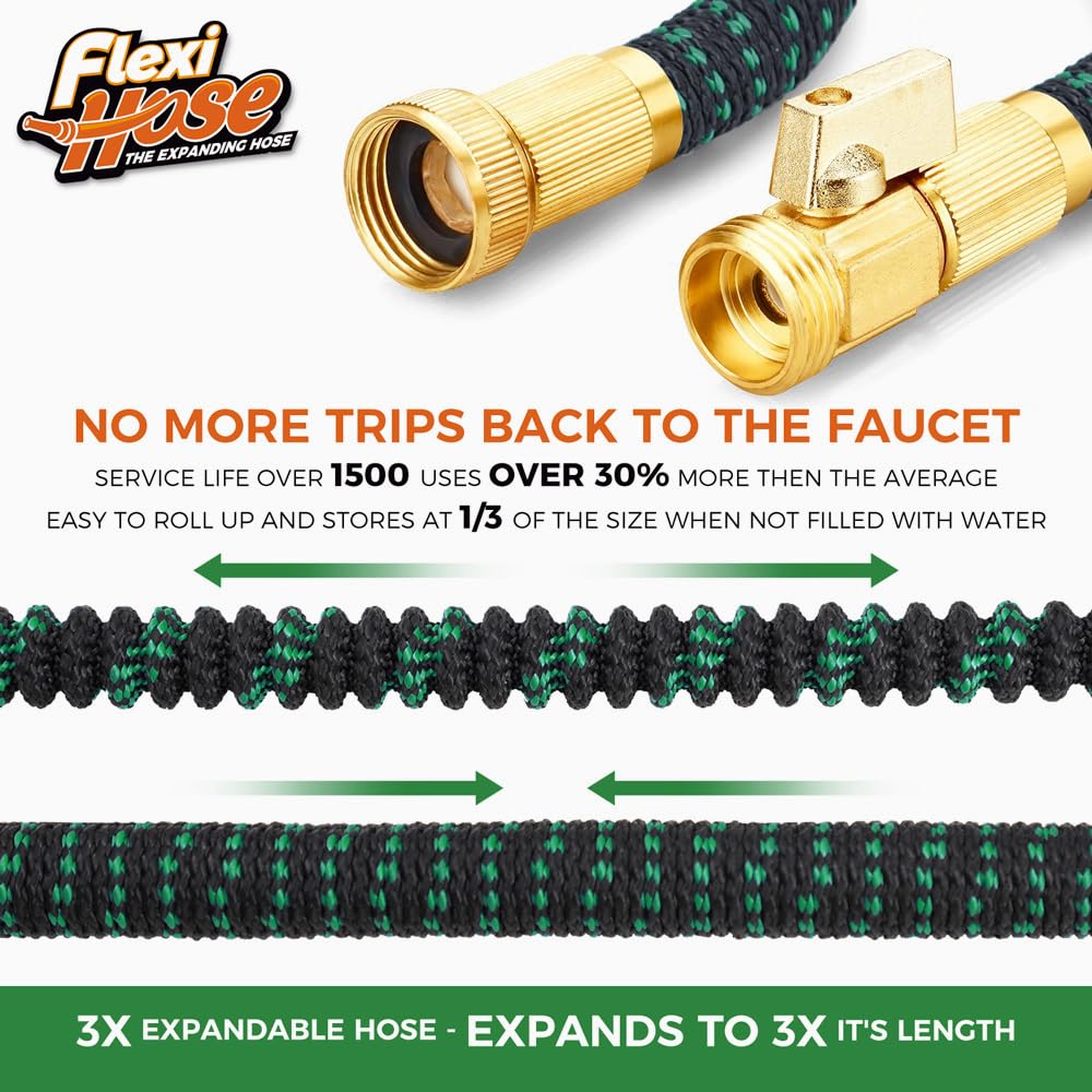 Flexi Hose with 8 Function Nozzle, 50FT - Lightweight Expandable Garden Hose, No-Kink Flexibility