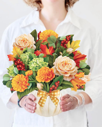 Freshcut Paper Pop Up Cards, Pumpkin Spice, 12 Inch Life Sized Forever Flower Bouquet 3D Popup