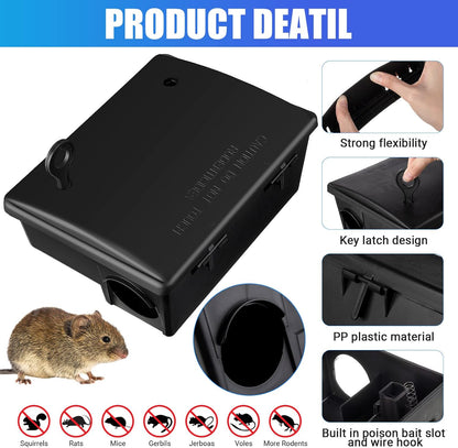 Qualirey 4 Pack Rat Bait Stations Large Rodent with Key Reusable Mouse Stations Mice Blocks Heavy