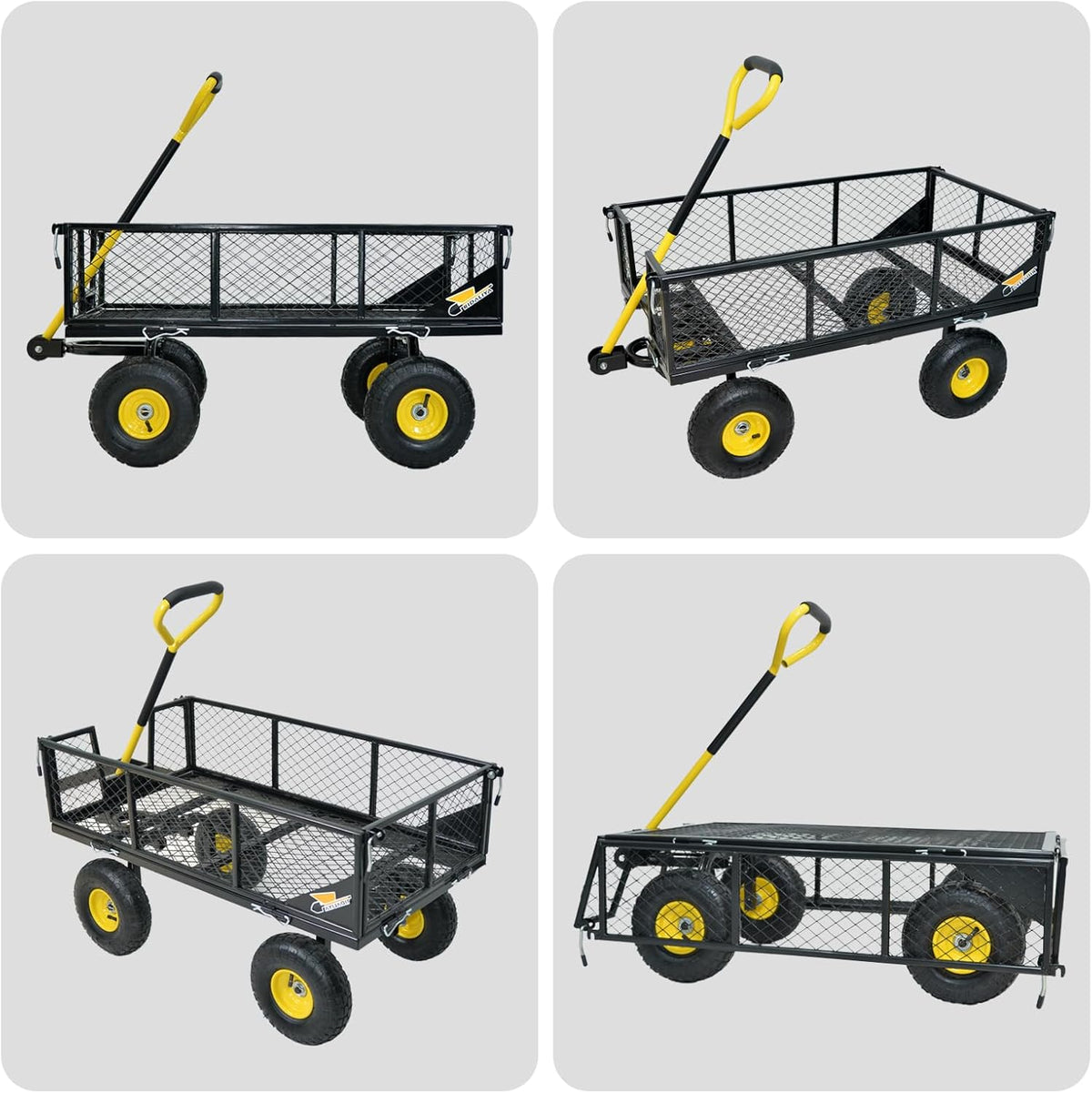900 lbs Steel Garden Cart, Heavy Duty Yard Utility Wagon with 10" Pneumatic Tires, Removable Mesh