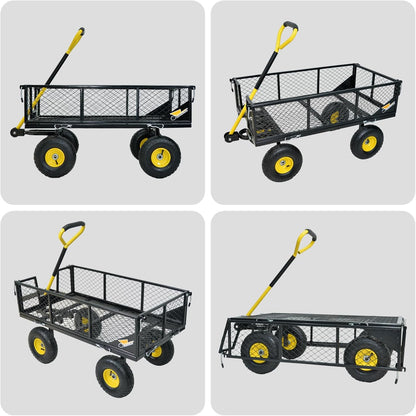 900 lbs Steel Garden Cart, Heavy Duty Yard Utility Wagon with 10" Pneumatic Tires, Removable Mesh