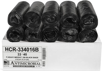 Aluf Plastics 33 Gallon Black Trash Bags (250 Count) - 33" x 40" - 16 Micron Equivalent High