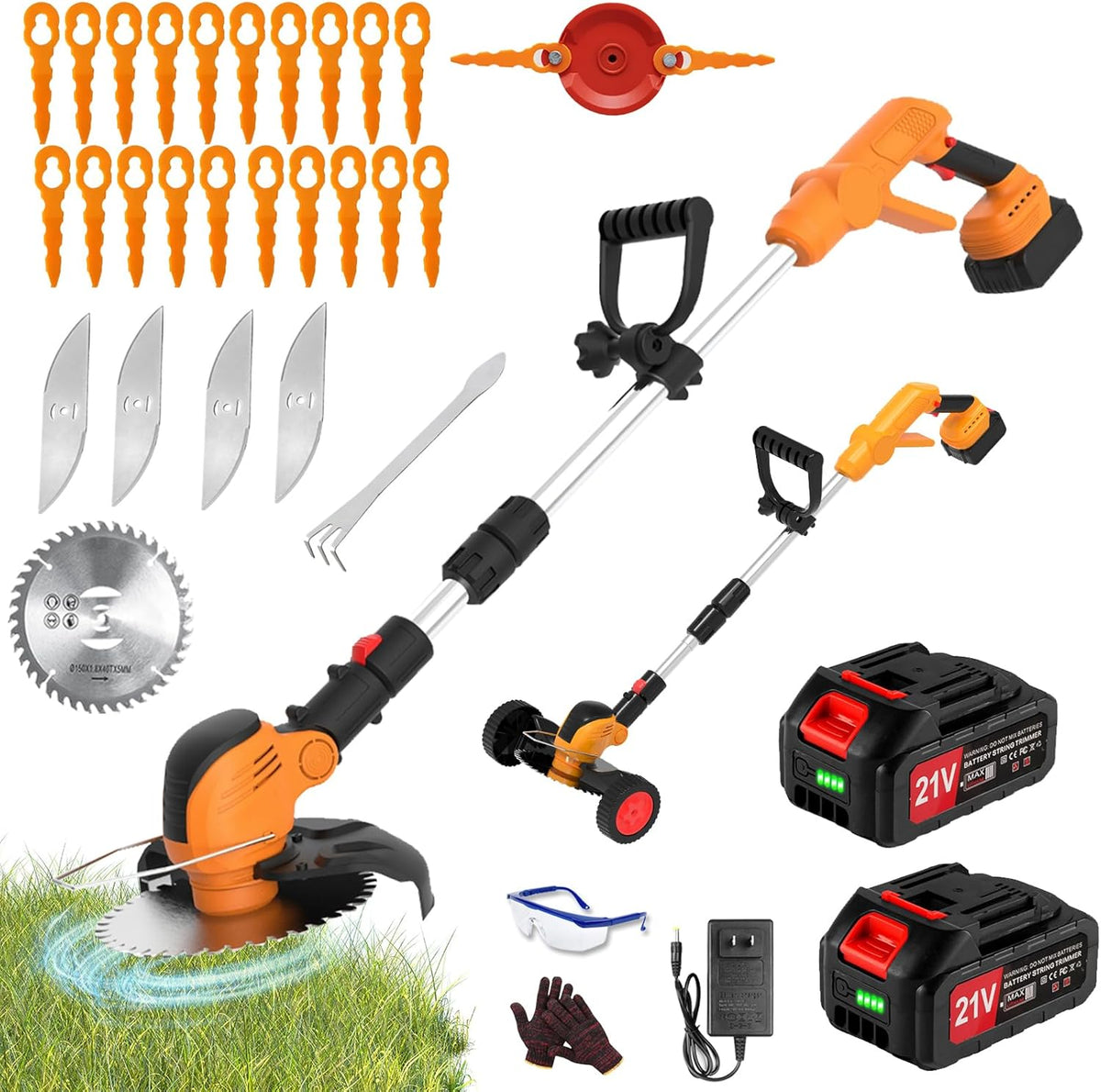 Electric Weed Wacker Eater Cordless String Trimmer Battery Powered, 21V/4000mAh Grass Trimmer