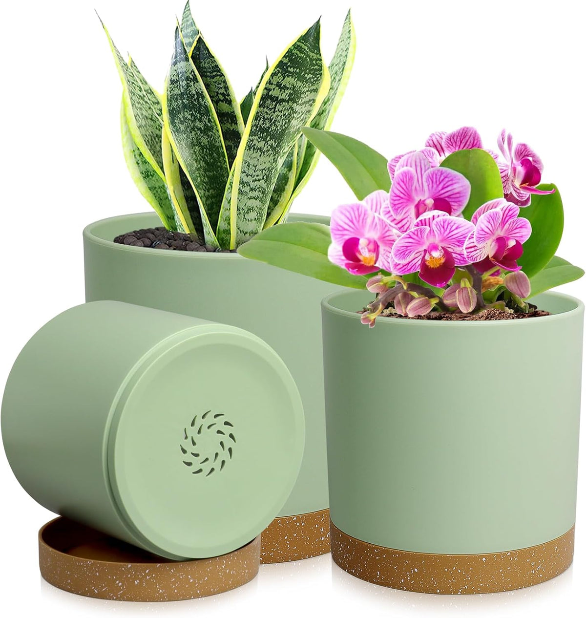 3 Pack 6/5/4 inch Cylindrical Flower Pots, Modern Small Round Plastic Plant Pots with Drainage