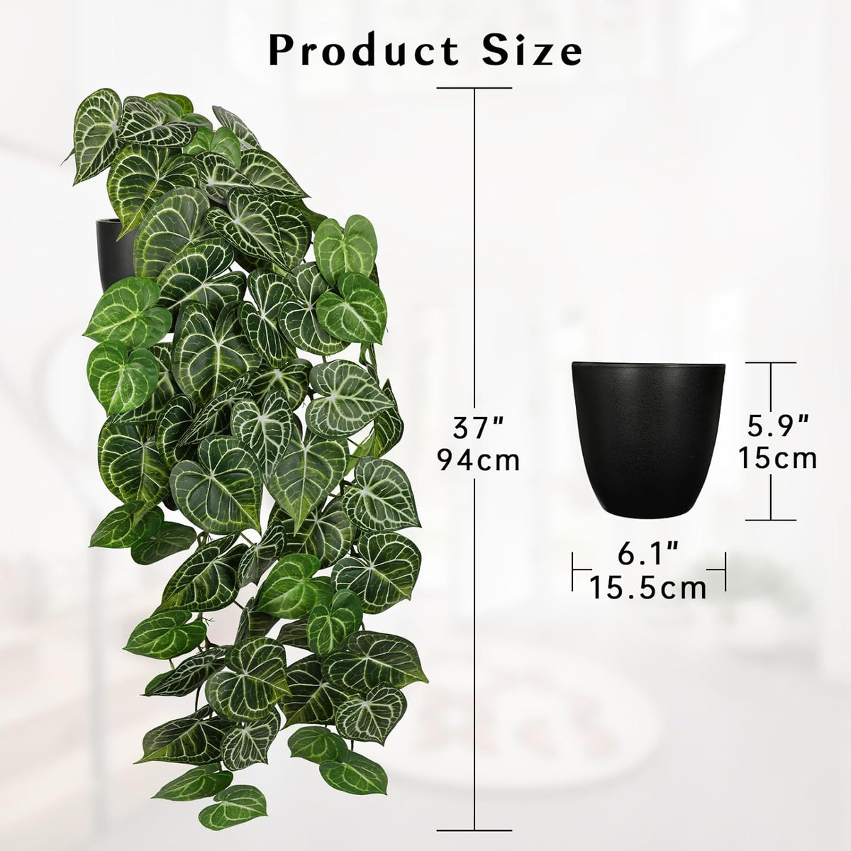Large Fake Hanging Plants in Pot with Hook, 37" Artificial Hanging Pothos Long Vines Plants, Fake
