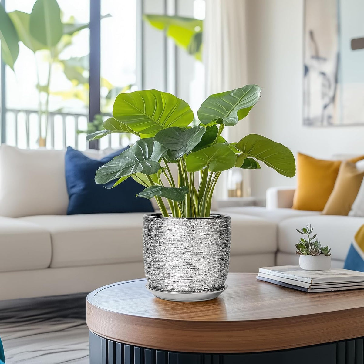 Ceramic Flower Pot - 7 Inch Ceramic Plant Pot for Indoor Flowers, Modern Outdoor Round Planter with