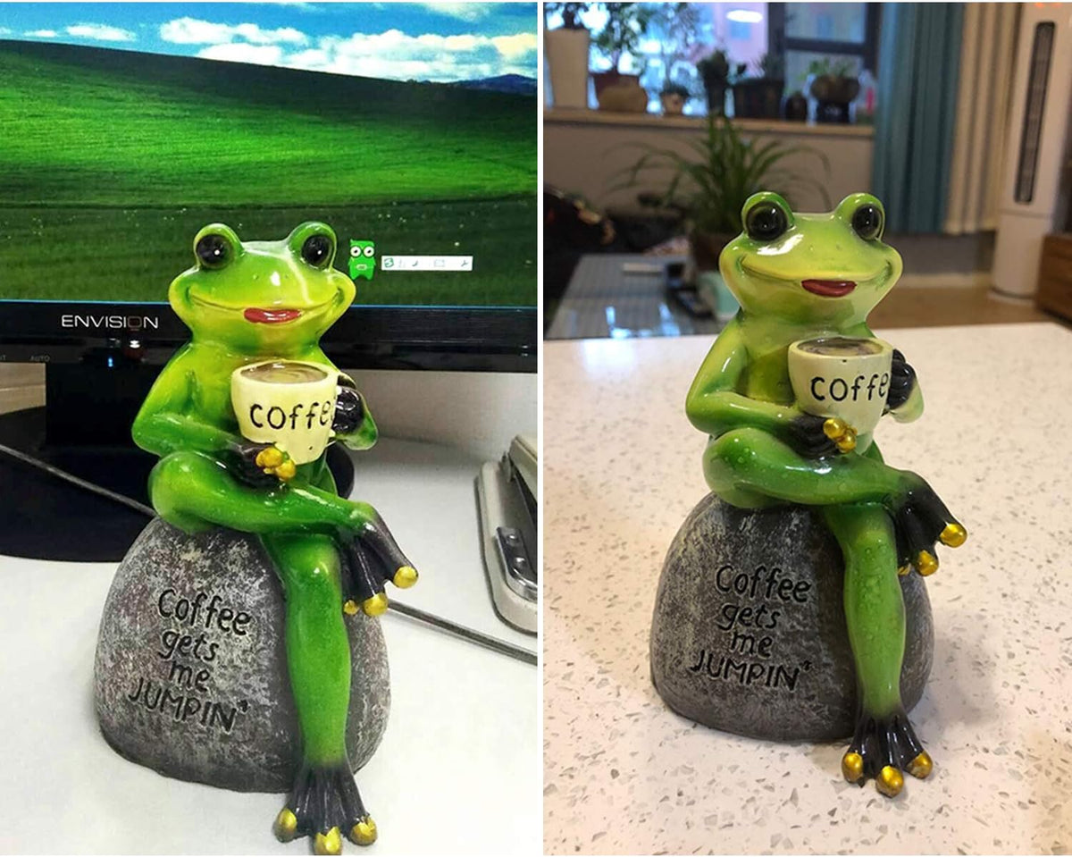 OwMell Frog Statue for Garden, Green Frog Figurine for Outdoor Decor Yard and Garden Decoration