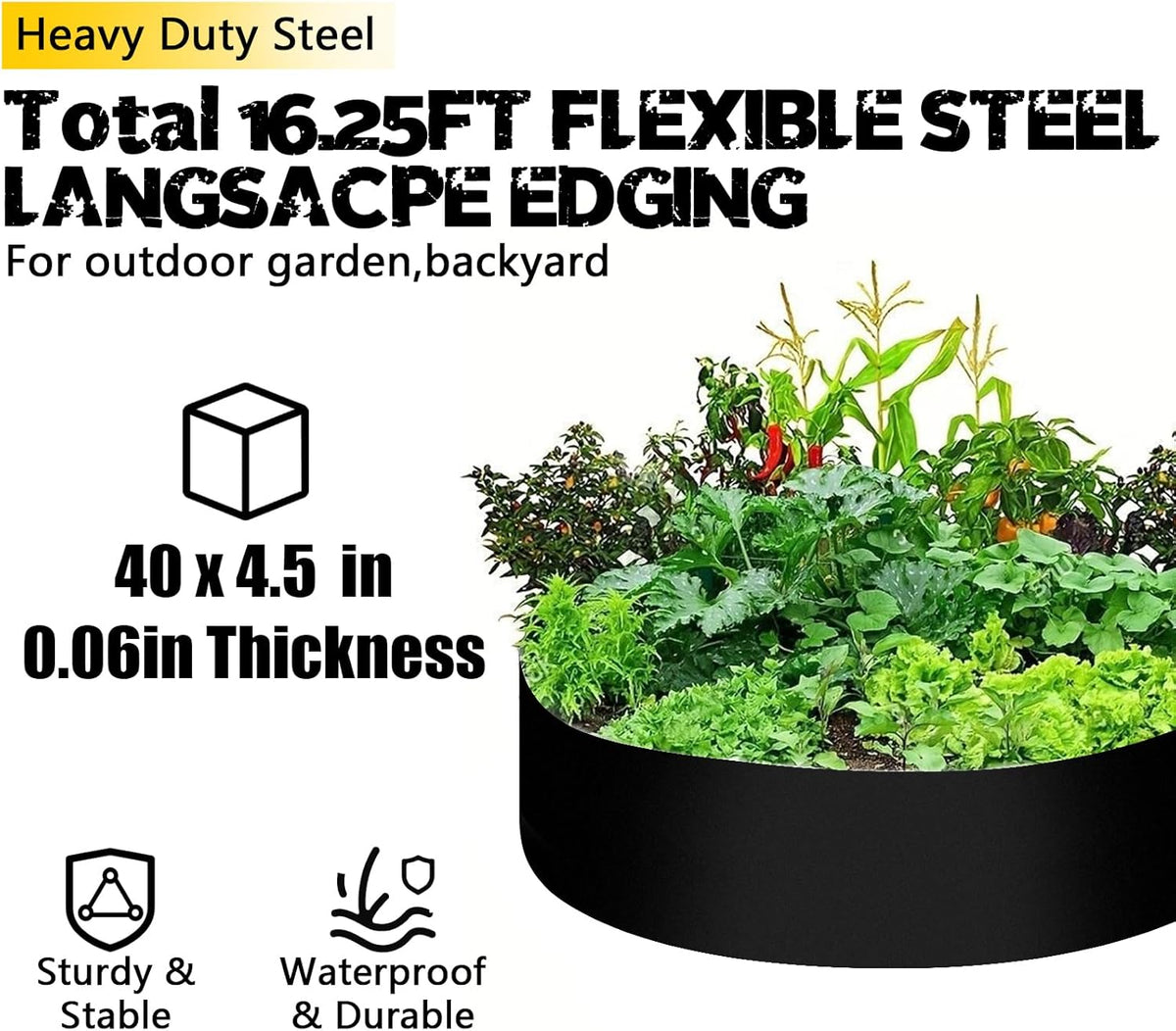 5Pack Galvanized Steel Landsacpe Edging,40“/L x 6.5"/H No Dig Edging for Landscaping,Garden Edging