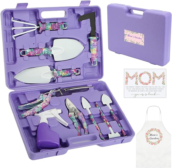 Gardening Gifts for Mom Kit with Purple Flower Print,Garden Hand Tool Set for Women Mothers Day
