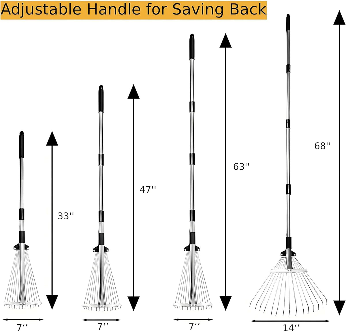 Leaf Rake for Lawns with 53 Gallon Dustpan-Type Leaf Bags,Heavy Duty Metal Garden Yard Rake Long