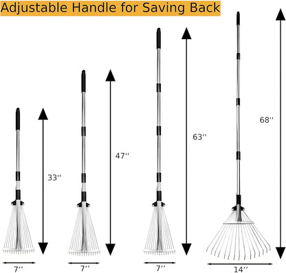 Leaf Rake for Lawns with 53 Gallon Dustpan-Type Leaf Bags,Heavy Duty Metal Garden Yard Rake Long
