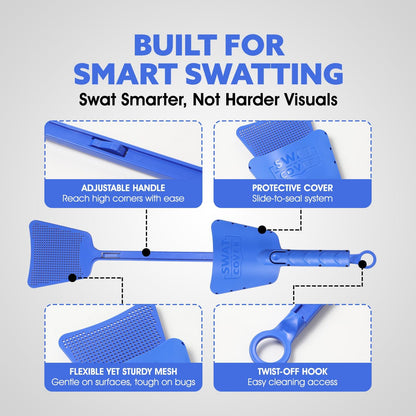 Improved Fly and Bug Swatter w/Integrated Cover, Flexible Bug Smasher for Flies and Bugs Swatting