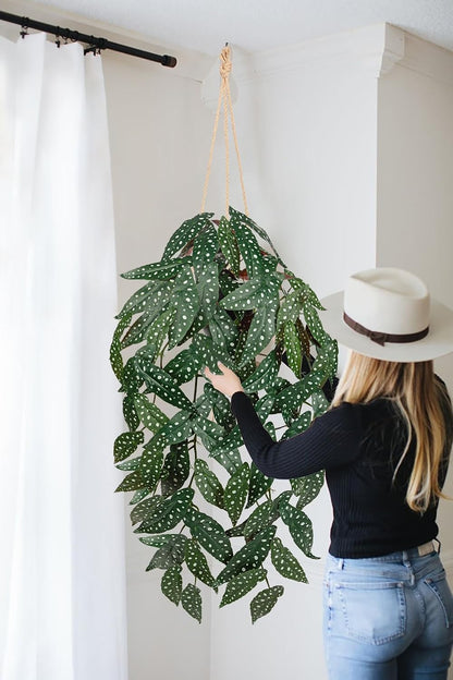 Large Fake Hanging Plants in Pot with Hook, 37" Artificial Hanging Begonia Vines Plants, Fake
