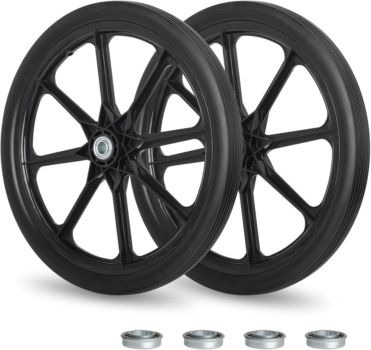 20" Flat Free Tire and Wheel, with 3/4" & 5/8" Bearing, 2.45" Centered Hub, Replacement Wheel For