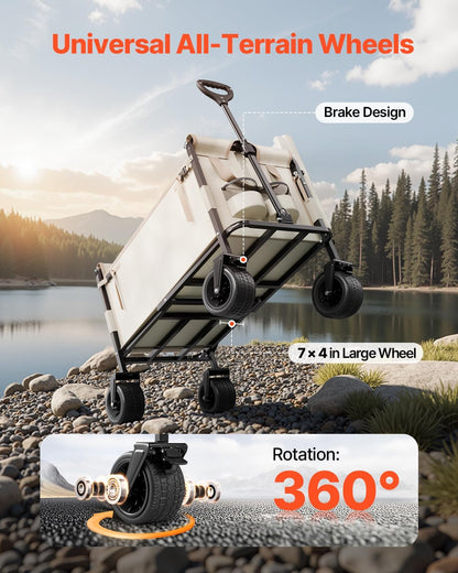 VEVOR 3-in-1 550lbs/220L Large Collapsible Folding Wagon, Convert to Bench, Foldable Beach Wagon
