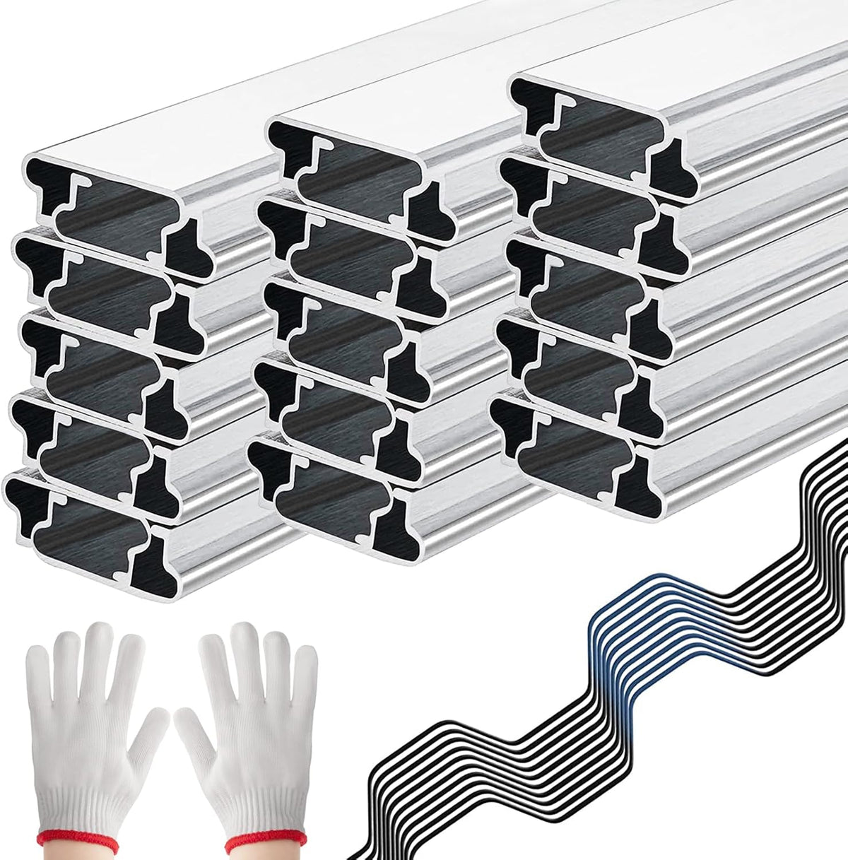 Spring Wire & Lock Channel - 10 Sets PVC Coated Spring Wire & Aluminum Alloy U-Channel Bundle with
