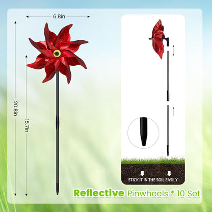 10 PCS Reflective Pinwheels for Yard and Garden Bird Devices Pre-Installed Sparkly Wind Spinner
