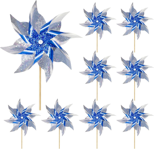 10 Pack Reflective Pinwheels for Yard and Garden, Wind Spinners Outdoor Bird Scare Devices, Sparkly