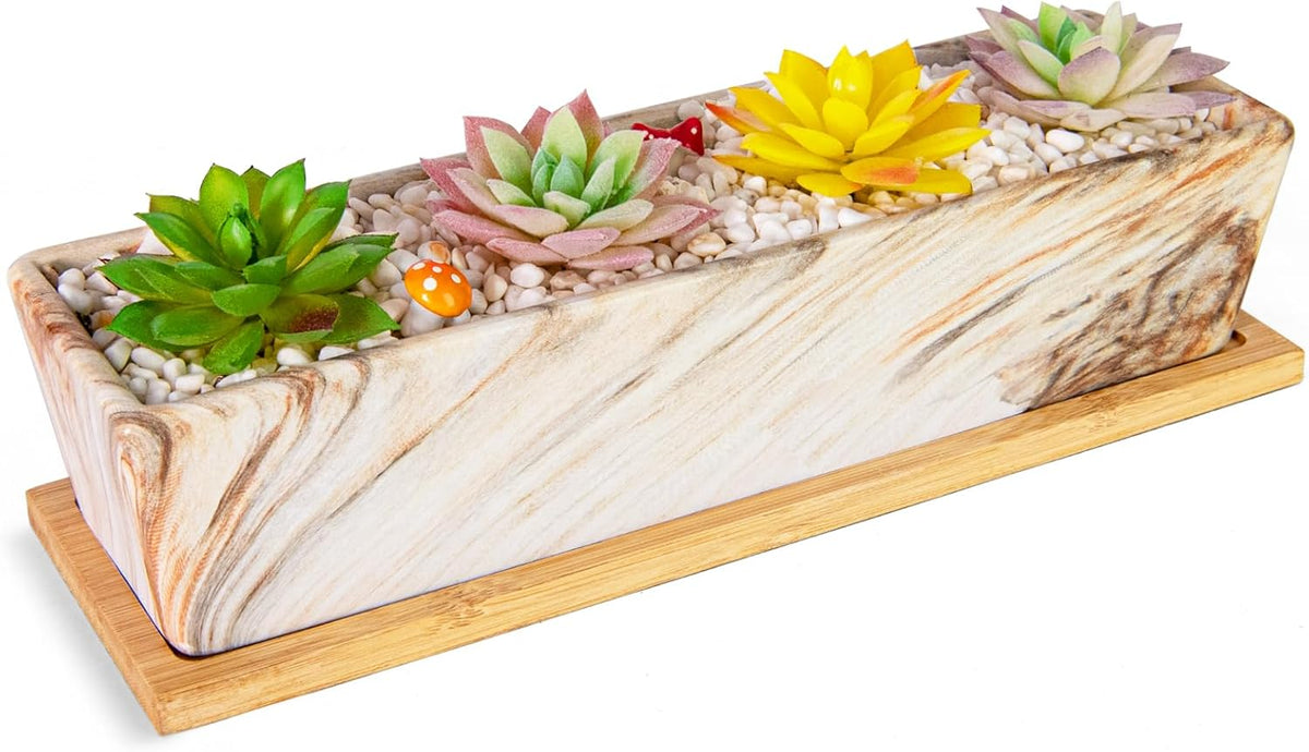 Succulent Pots - 12.1 Inch Large Succulent Pots with Drainage Tray, Window Sill Planter, Long