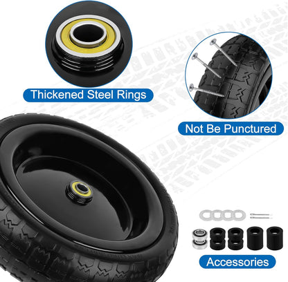 13 Inch Flat Free Wheels Tires 4.00-6 Solid Replacement with Universal 5/8" Axle Bore Hole, 4