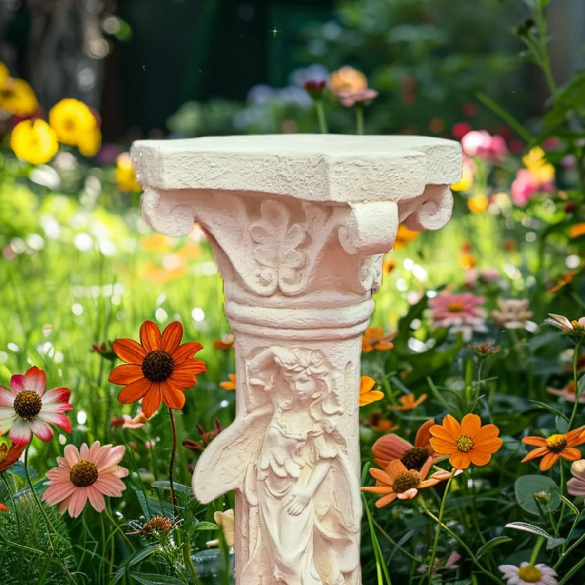 Vintage Weathered 21.3’’H Winged Angel Roman Column Statue Oxidized Magnesium Pedestal Base for