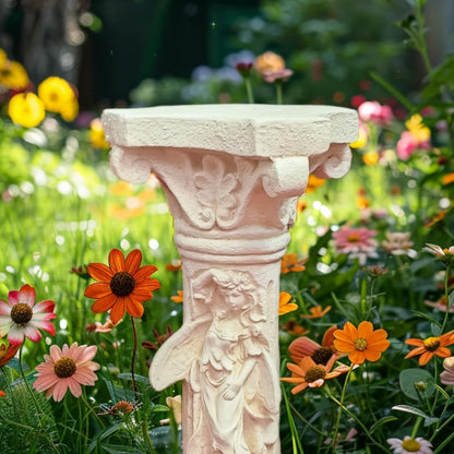 Vintage Weathered 21.3’’H Winged Angel Roman Column Statue Oxidized Magnesium Pedestal Base for