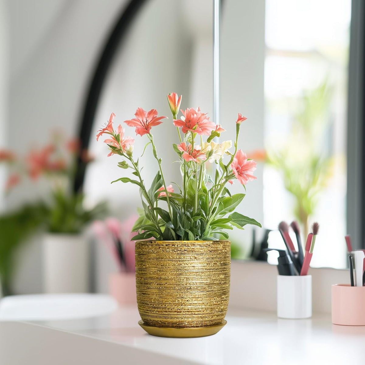 Succulent Pot 5 Inch - Ceramic Plant Pot for Indoor Flowers, Decorative Round Indoor Planter with