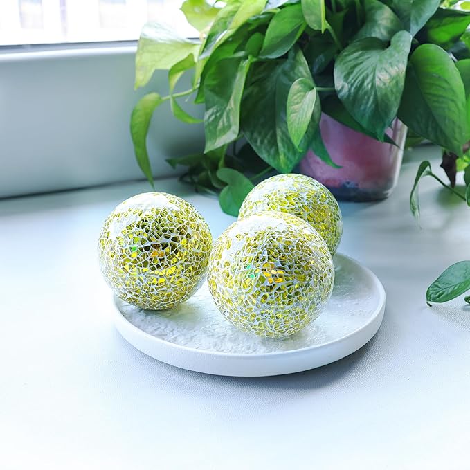 Gold 3.35 Inch Glass Balls Decorative for Bowls Crack Mosaic Orbs Solid Spheres Ball Round Globe