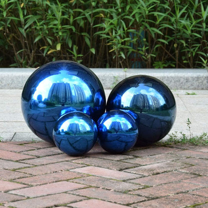 8 inch Diameter Blue Gazing Ball,Blue Stainless Steel Polished Reflective Smooth Garden Sphere