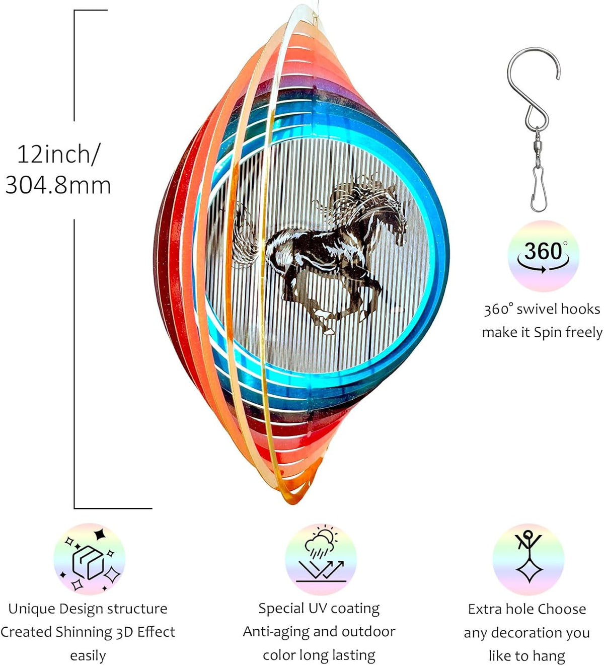 3D Animations Horse Wind Spinner for Yard and Garden,12Inch Wind Spinners Outdoor Horse Memorial
