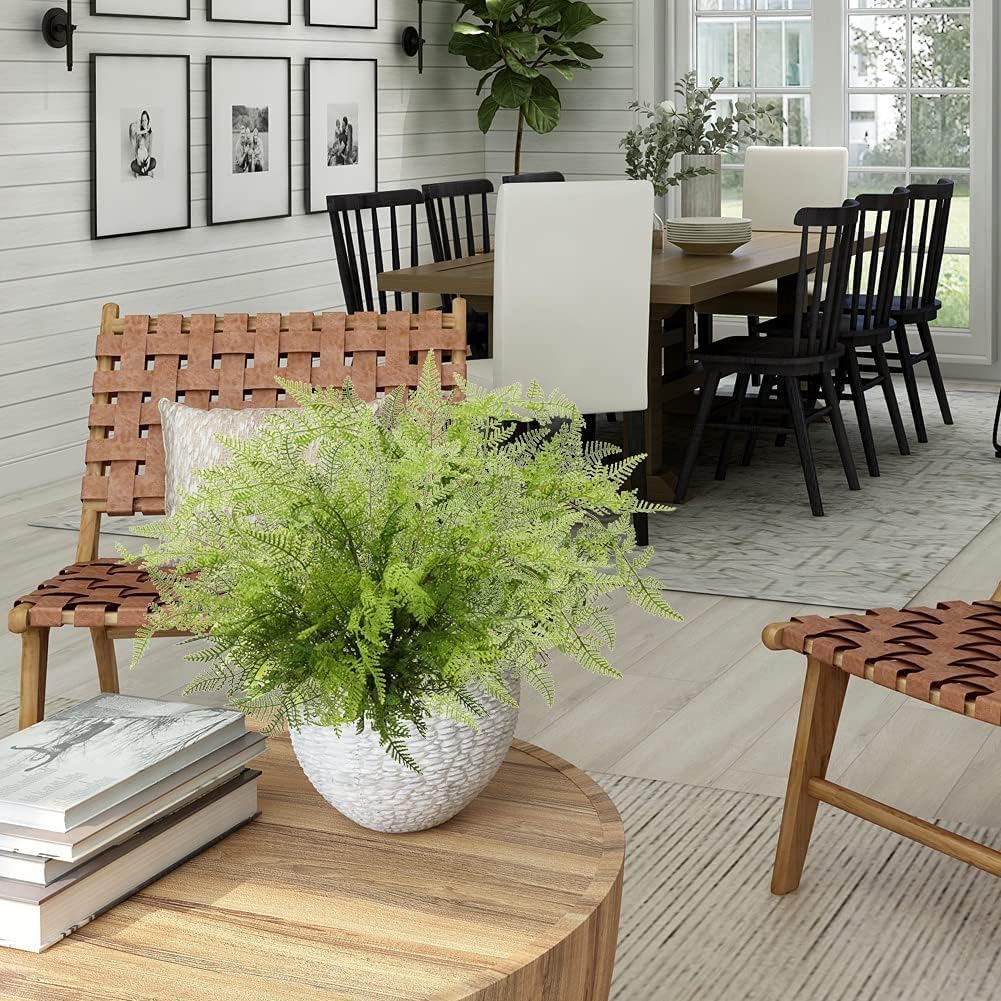Artificial Boston Fern Plants 19" Fake Greenery Shrubs 2 Pcs Faux Plant Bushes UV-Resistant for