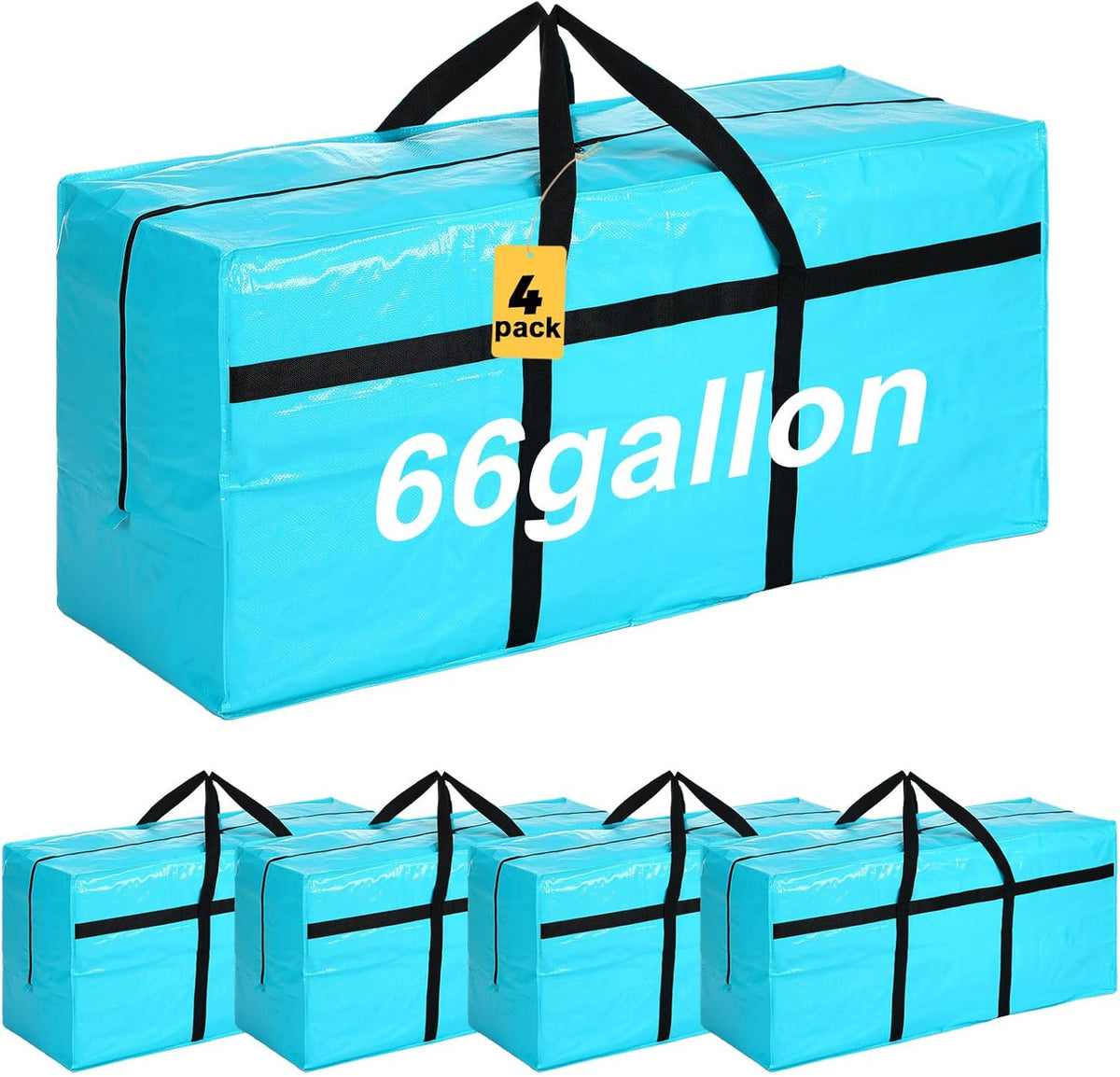 4 Pcs 66 Gallon Large Moving Bags with Zipper and Handles Foldable Storage Duffle Bags Heavy Duty