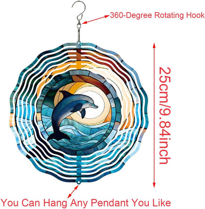 Metal 3D Wind Spinners Outdoor Dolphin Decorations Hanging, Festive Gifts for Women Mom Grandma