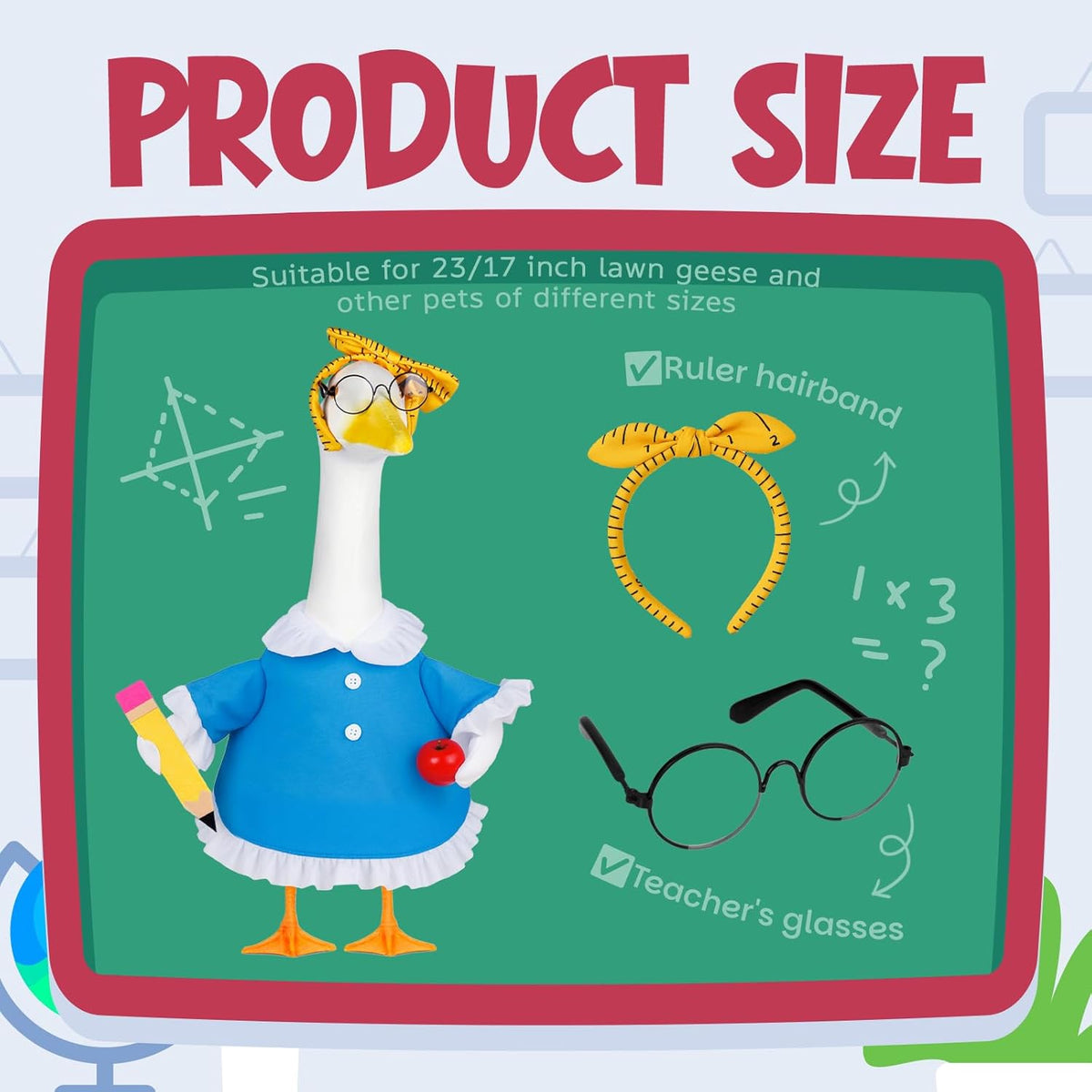 Back to School Porch Goose Outfits 23"/ 17'' Lawn Goose Teacher Clothes Cemment Geese Costume