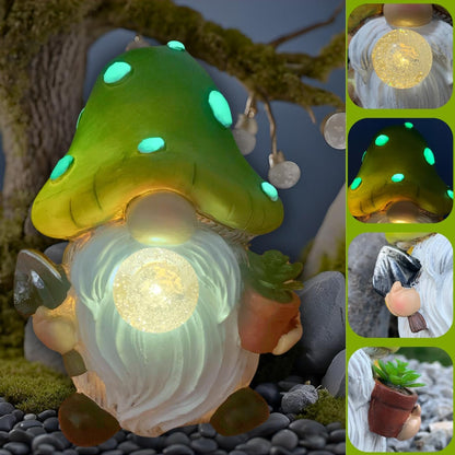 Solar Mushroom Gnomes Garden Statues Outdoor Decor with Night Glow,Cute Fairy Garden Statues for