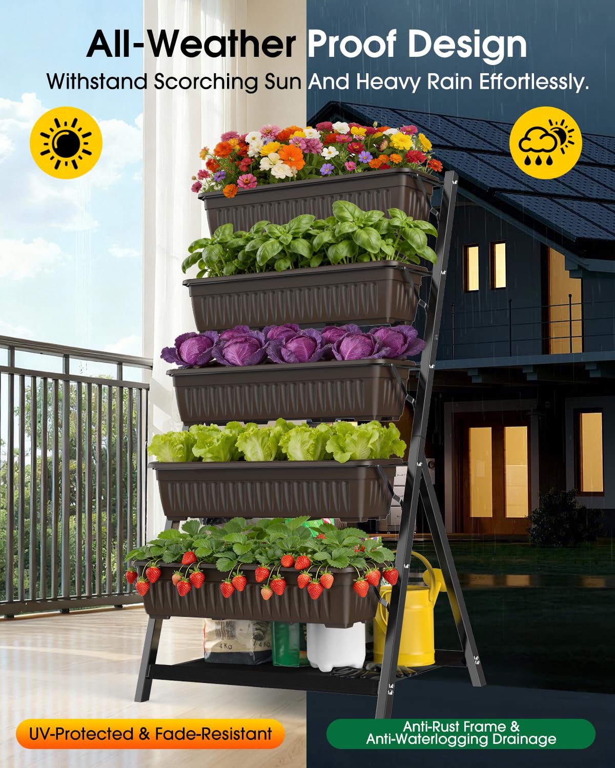 Olaiti 5-Tier Vertical Garden Bed Planter Boxes with Drainage System & Storage Space, Freestanding