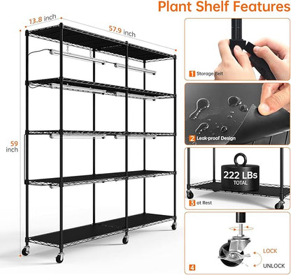 Bstrip 5-Tier Plant Shelf with Grow Light, Large L-Shaped or Long Shape Indoor Plant Stand, 8 Pack