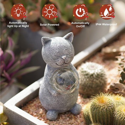 Solar Cat Statue Garden Decor - Cat Lover Gifts, with Gazing Solar LED Lights Ball Cats Decoration
